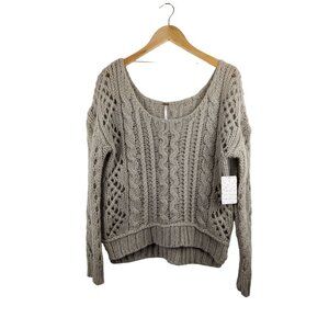 Free People NWT Fluff Sweater Size S Chunky Open Knit Wool Mohair Oatmeal